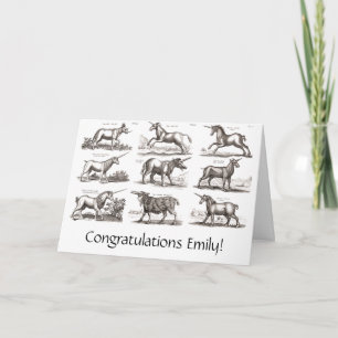 Antike Einhorn-Gravur Vintage Zoologie-Exemplar Karte