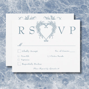 Antike Elegante Chinoiserie Blaue Herz Hochzeit RSVP Karte