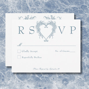Antike Elegante Chinoiserie Blaue Herz Hochzeit RSVP Karte
