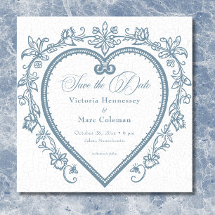 Antike Elegante Chinoiserie Blaue Herz Hochzeit Save The Date