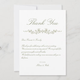 Antike Elegante Salbeigrüne Französische Blumenmus Dankeskarte