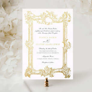 Antike Elegante Zierliche Goldfolie Rahmen Hochzei Folieneinladung