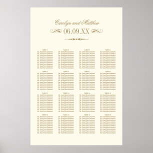 Antike Elfenbein-Hochzeitssitzordnung mit Vintage- Poster