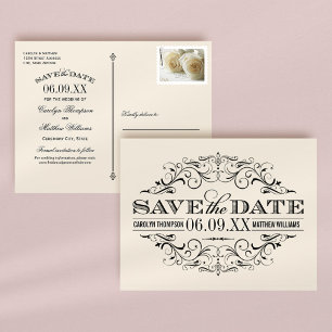 Antike Elfenbein-Schwarze-Ornamentik-Hochzeitseinl Ankündigungspostkarte