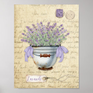 Antike Emaille-Topf französischer Lavendel Poster