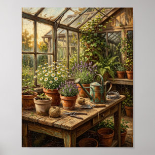 Antike englische Kräutergarten-Terrakotta-Töpfe Poster