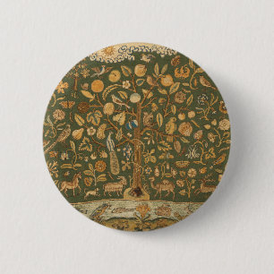 Antike englische Nadelspitze Baum des Lebens & Ein Button