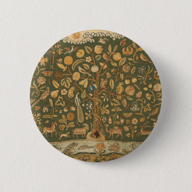 Antike englische Nadelspitze Baum des Lebens & Ein Button (Vorderseite)