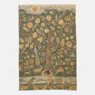 Antike englische Nadelspitze Baum des Lebens & Ein Geschirrtuch