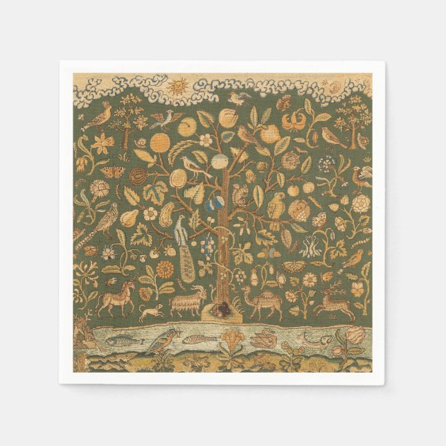Antike englische Nadelspitze Baum des Lebens & Ein Serviette (Vorderseite)