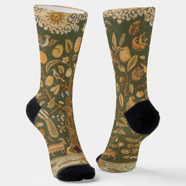 Antike englische Nadelspitze Baum des Lebens & Ein Socken (Gewinkelt)
