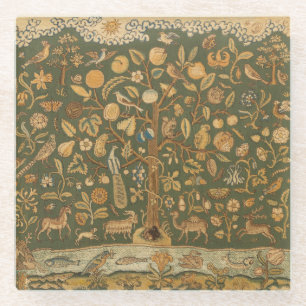 Antike englische Stickerei (Needlepoint) Baum des  Glasuntersetzer