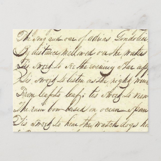 Antike Ephemera Kursiv Kalligrafie Schrift Gedicht Postkarte (Vorderseite)