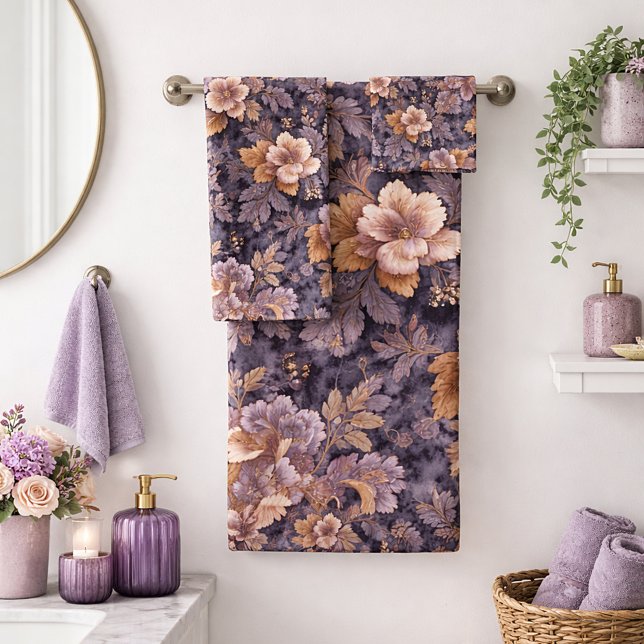 Antike Erbstück Blütenblätter lila floral Badhandtuch Set (Von Creator hochgeladen)