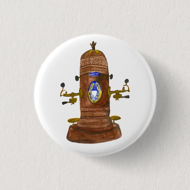Antike Espressomaschine Kaffee Aquarell Kunst Button (Vorderseite)