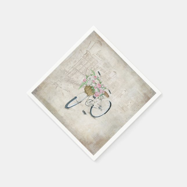 Antike Fahrräder mit Rosenkorb Serviette (Ecke)