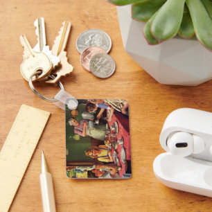 Antike Familie beim Frühstück in der Küche Schlüsselanhänger