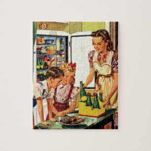 Antike Familie in der Küche Mutter Vater Kinder Sn Puzzle
