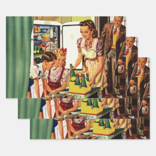Antike Familie, Mutter mit Kindern, Snacks in der Geschenkpapier Set