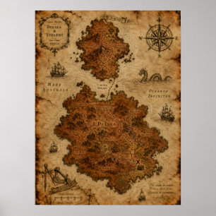Antike Fantasy-Karte — Dulsea und Vorlent-Inseln Poster