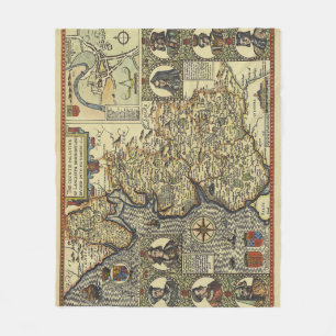 Antike Fantasy-Seemonster-Karten-Druck Fleecedecke