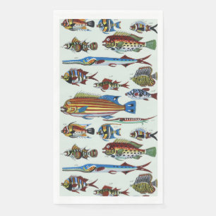 Antike farbenfrohe exotische Fische Naturgeschicht Serviette