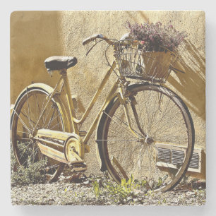Antike Farbige Gelbe Fahrrad Steinuntersetzer