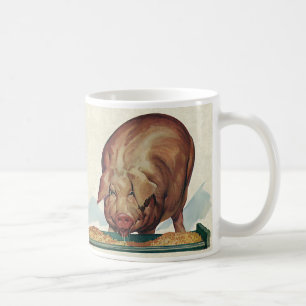 Antike Farmtiere, Schwein frisst Matsch am Trog Kaffeetasse