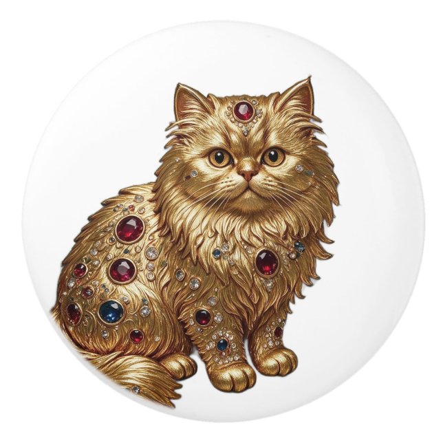 Antike feine persische Katze Keramikknauf (Vorderseite)
