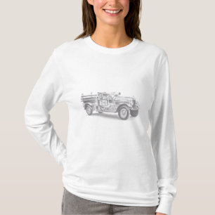 antike Feuerwehrauto Bleistiftskizze Feuerwehrmann T-Shirt