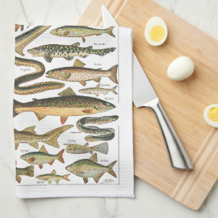 Antike Fischtafel Unterwasser Geschirrtuch