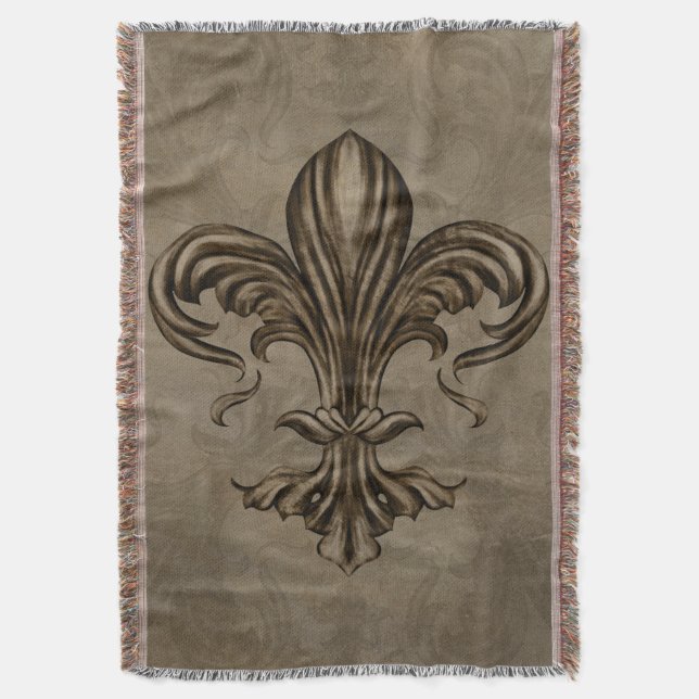 Antike Fleur-de-lis Sepia Decke (Vorderseite Vertikal)