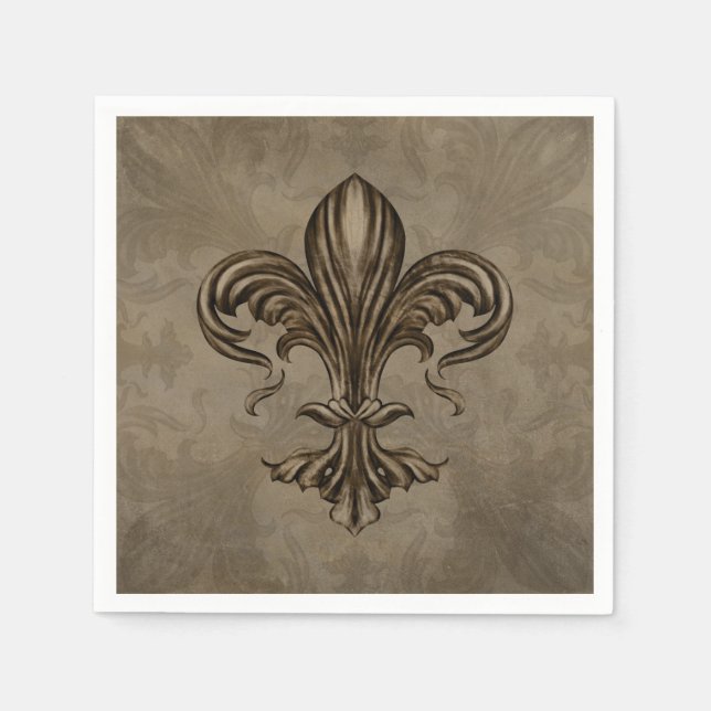 Antike Fleur-de-lis Sepia Serviette (Vorderseite)