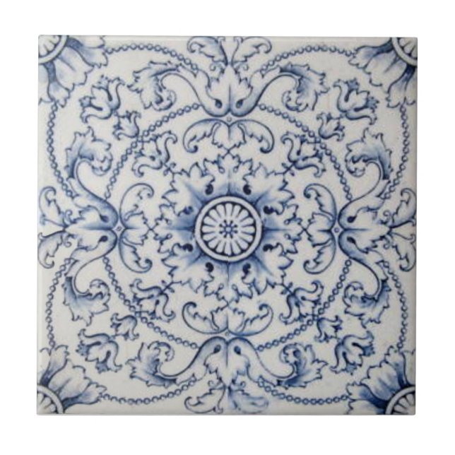 Antike Fliese viktorianisches Transferware in Delf (Vorderseite)