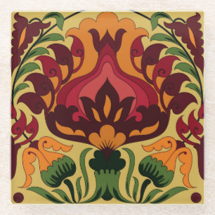 Antike Fliesen, Art Nouveau-Dekor. Glasuntersetzer