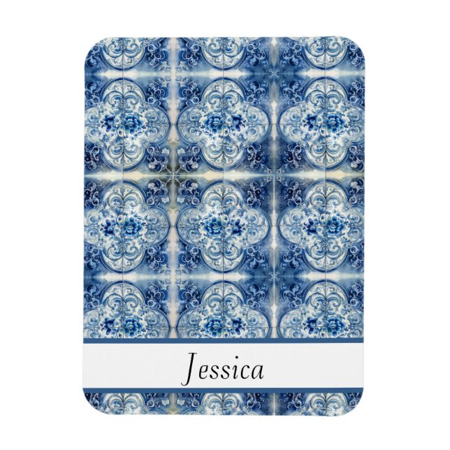Antike Fliesen in Delft Blue anpassbar Magnet (Vertikal)