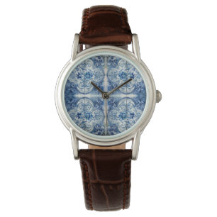 Antike Fliesen in Delft Blue Armbanduhr