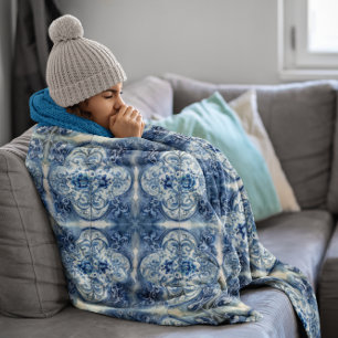 Antike Fliesen in Delft Blue Fleecedecke