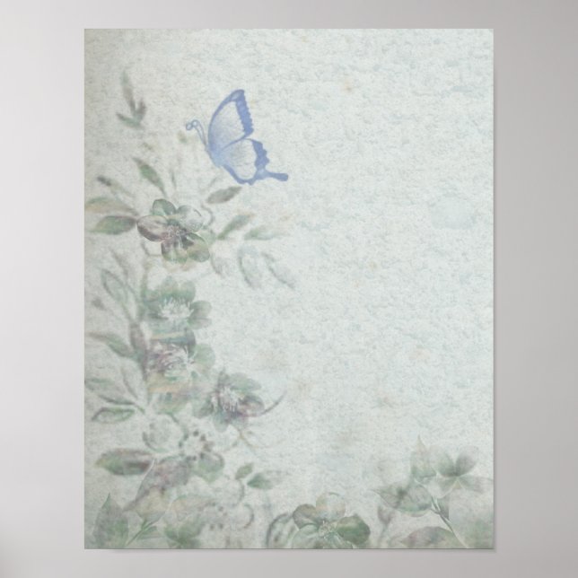 Antike Florale Blautöne Poster (Vorne)