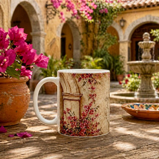 Antike Florale Bogen Beige Botanische Textur Kaffeetasse (Von Creator hochgeladen)