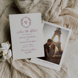 Antike florale burgunderrote Hochzeitsmonogramm Save The Date