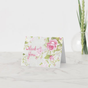 Antike Florale Danksagung Rosa Rosenblüte Blau Dankeskarte