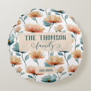 Antike Florale Familien Erbtradition in Aquarell Rundes Kissen
