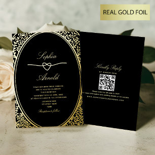Antike Florale Goldene und Schwarze Hochzeit Folieneinladung