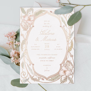 Antike florale Jugendstil Hochzeit Rose Gold Folieneinladung