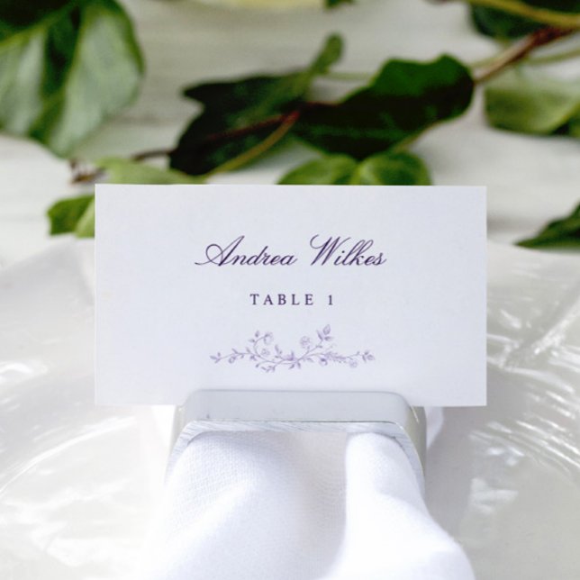 Antike florale lila Hochzeitsbegleitkarten (Lavender light purple vintage French floral wedding escort cards with botanical pattern.)