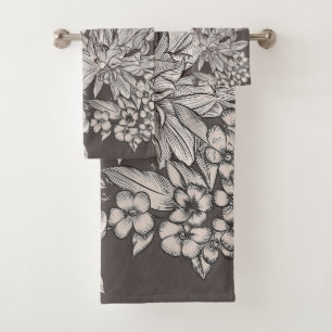 Antike Florale Moderne Elfenbein Grau Botanisch Ru Badhandtuch Set