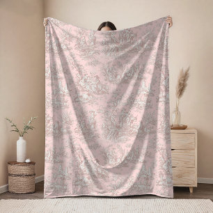 Antike florale retro roségoldene Toile de Jouy Fleecedecke