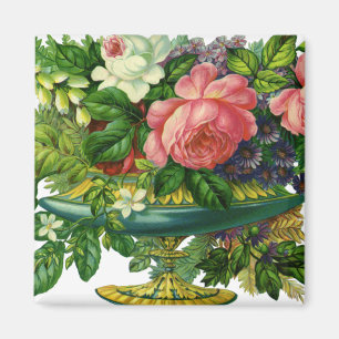 Antike florale rosa Rosen, Blumenstrauß in Vasen Magnet