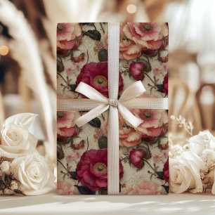 Antike Florale Rosa und Pfirsich Rosen Garten Roma Geschenkpapier Set